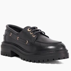 Dune London Patent Black Leather Cleated Boat Shoes - Size 7